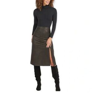 SPANX Leather Like Faux Leather Pull On Midi Skirt M Black #20321R
